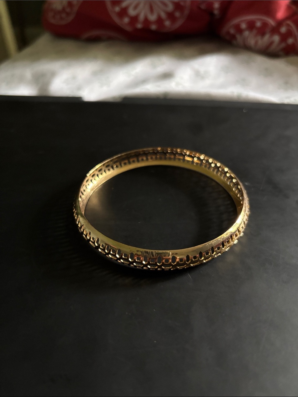 Elegant Gold-Tone Perforated Bangle Bracelet